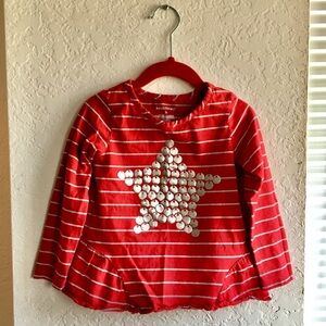 Red Long Sleeve Henley Top with Raised Silver Star​
